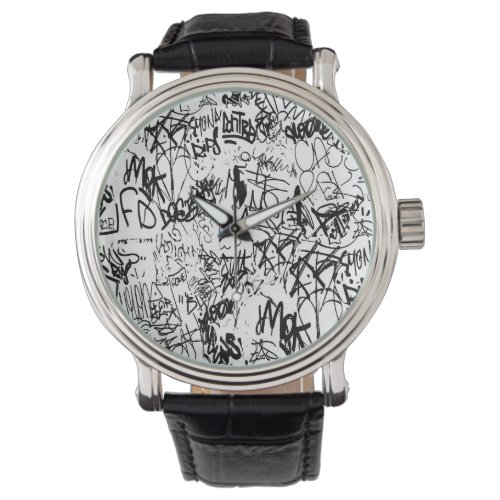 Black and White Graffiti Abstract Collage Watch