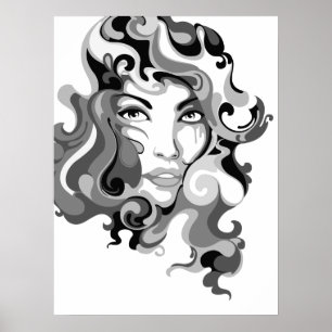Black and white graffiti girl poster