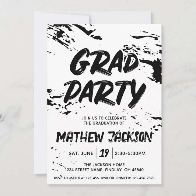 Black and White Graffiti Paint Graduation Party Invitation (Front)