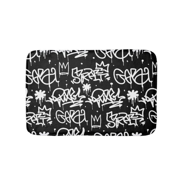 Black and White Graffiti pattern Bath Mat (Front)