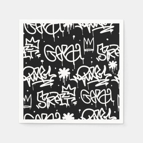 Black and White Graffiti pattern Napkins