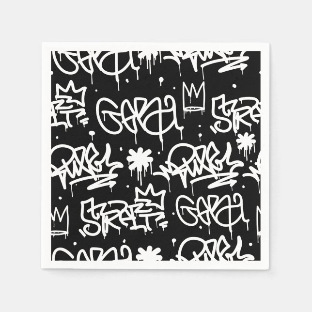Black and White Graffiti pattern Napkins (Front)