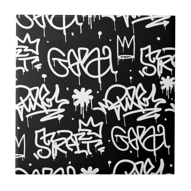 Black and White Graffiti pattern Tile (Front)