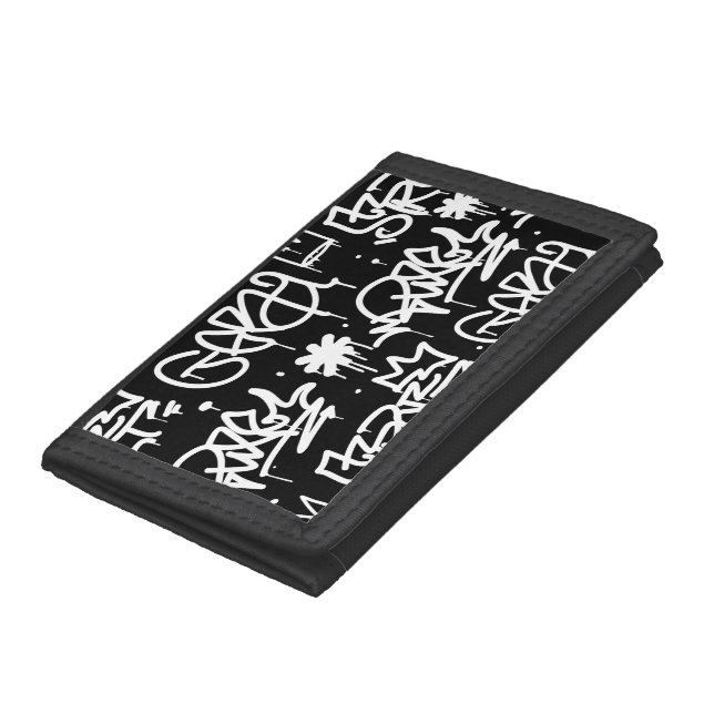 Black and White Graffiti pattern Tri-fold Wallet (Bottom)