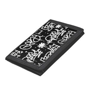 Black and White Graffiti pattern Trifold Wallet