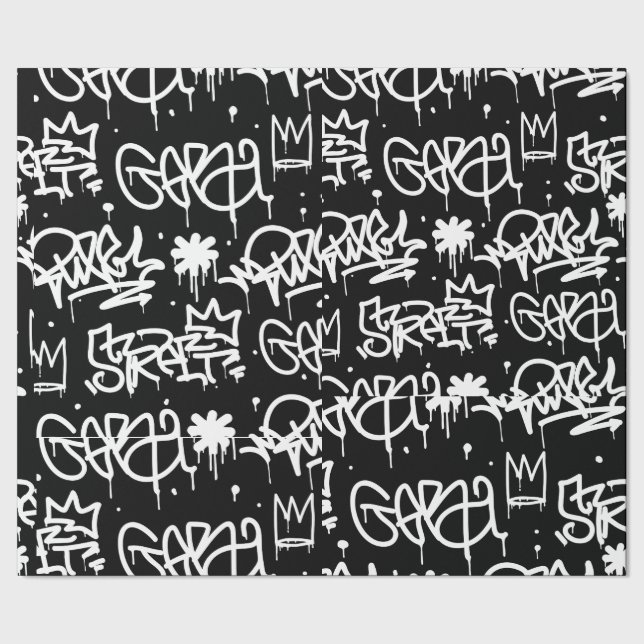 Black and White Graffiti pattern Wrapping Paper (Seam)