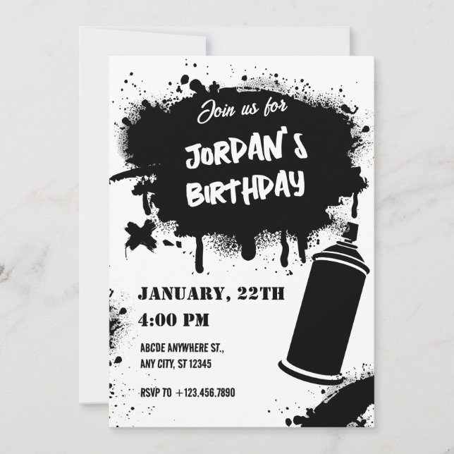 black and white Grafitti  Invitation (Front)