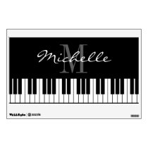 Black and white grand piano keys and monogram wall decal