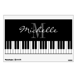 Black and white grand piano keys and monogram wall decal