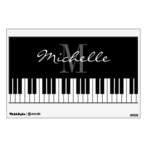 Black and white grand piano keys and monogram wall decal