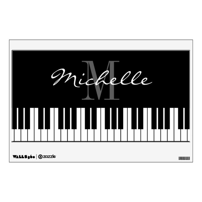 Black and white grand piano keys and monogram wall decal (Front)