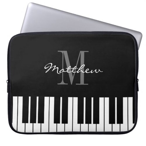 Black and white grand piano keys custom monogram laptop sleeve