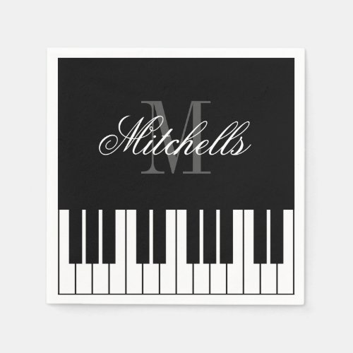 Black and white grand piano keys custom monogram napkins
