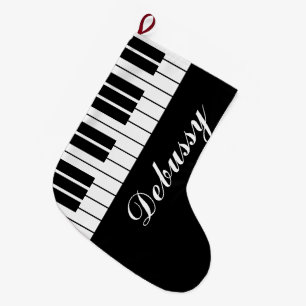 Black and white grand piano keys custom name large christmas stocking