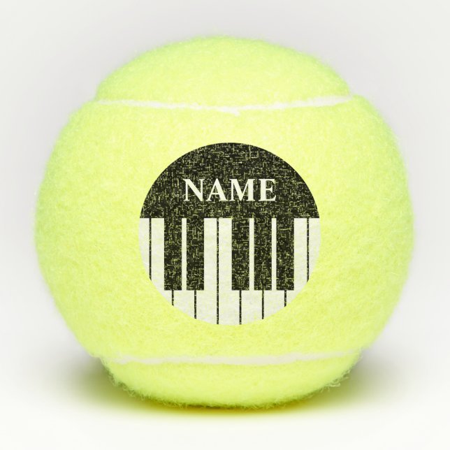 Black and white grand piano keys custom name tennis balls (Front)