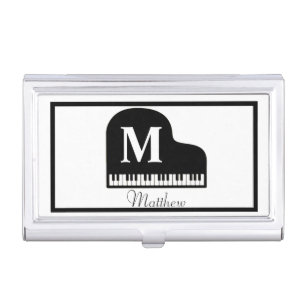 Black and White Grand Piano Monogram Pianist  Business Card Case