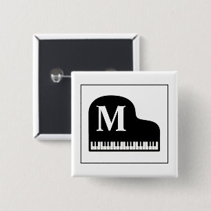 Black and White Grand Piano Monogram Pianist Button