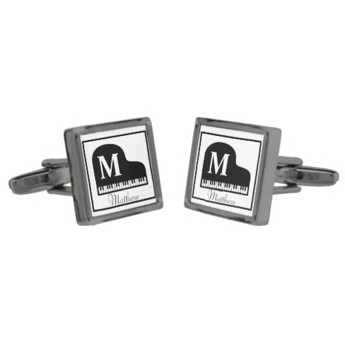 Black and White Grand Piano Monogram Pianist   Cufflinks