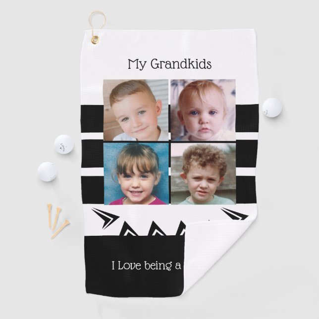 Black and white Grandad photos of grandkids Golf Towel (InSitu)