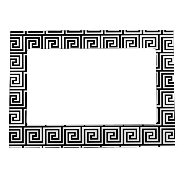 Black and White Graphic Greek Key Pattern Magnetic Picture Frame (Front)