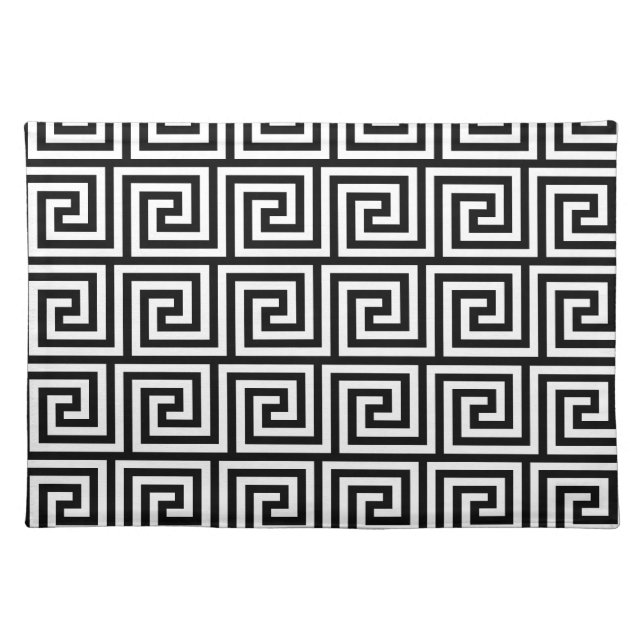 Black and White Graphic Greek Key Pattern Placemat (Front)