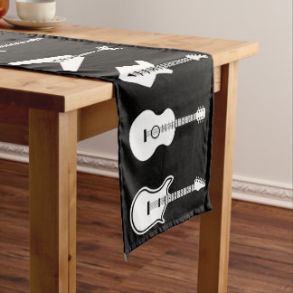 Black and White Graphic Guitars Medium Table Runner