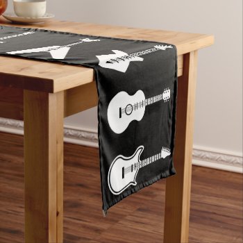 Black And White Graphic Guitars Medium Table Runner by BarbeeAnne at Zazzle