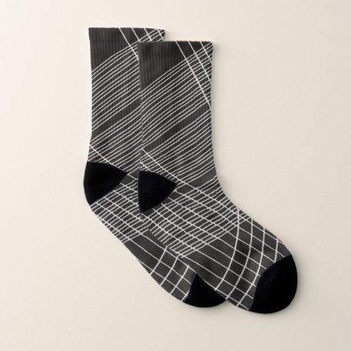 Black and White Graphic intersecting lines Socks