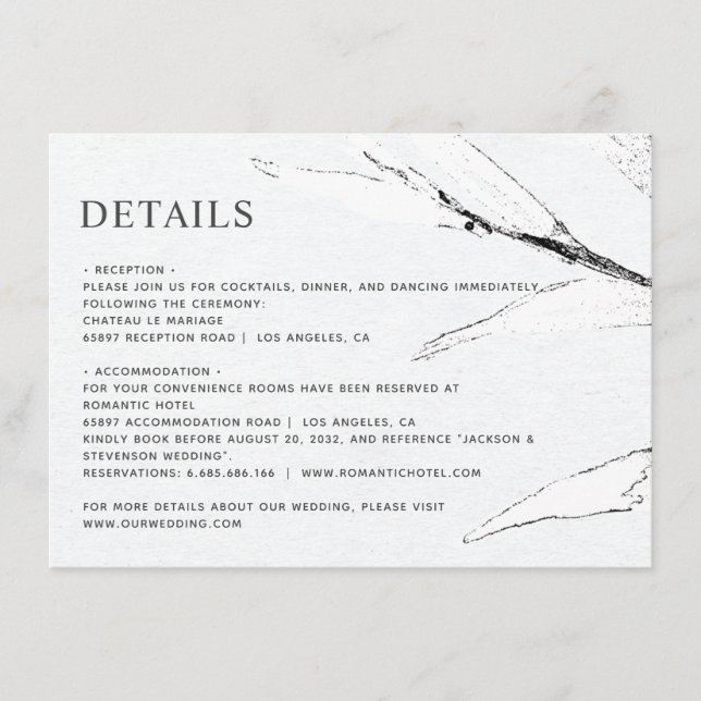 Black and white graphic leafage modern wedding enclosure card (Front)