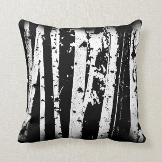Black and White Graphic Paper Birch Trees Throw Pillow