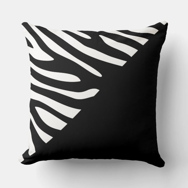 Black and White Graphic Zebra Half Pattern Throw Pillow (Front)