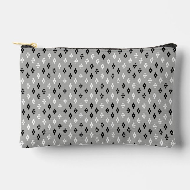 black and white gray geometric fine pattern accessory pouch (Front)