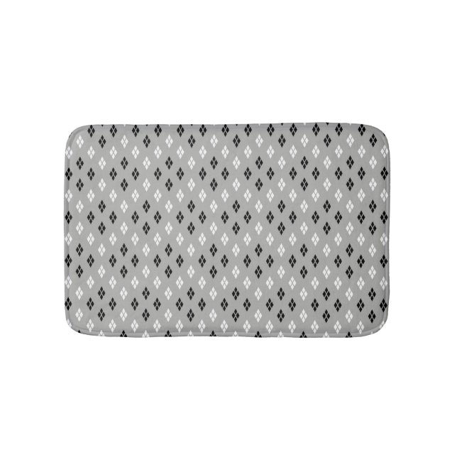 black and white gray geometric fine pattern bath mat (Front)