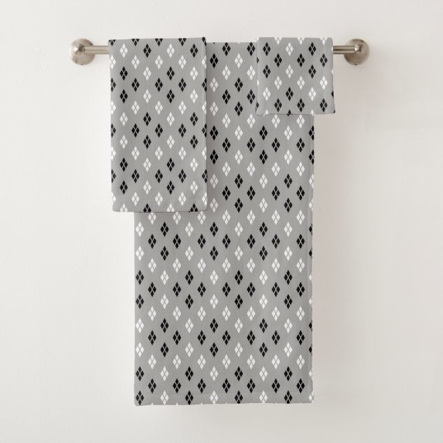 black and white gray geometric fine pattern bath towel set (Insitu)