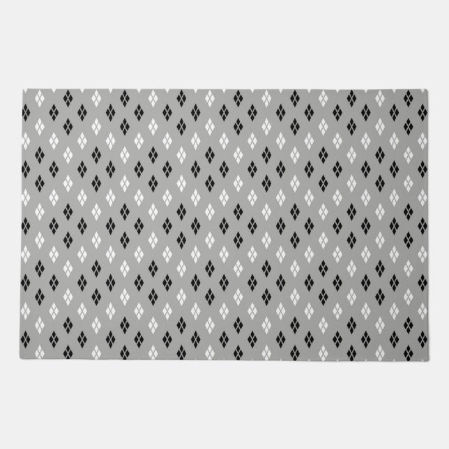 black and white gray geometric fine pattern doormat (Front)