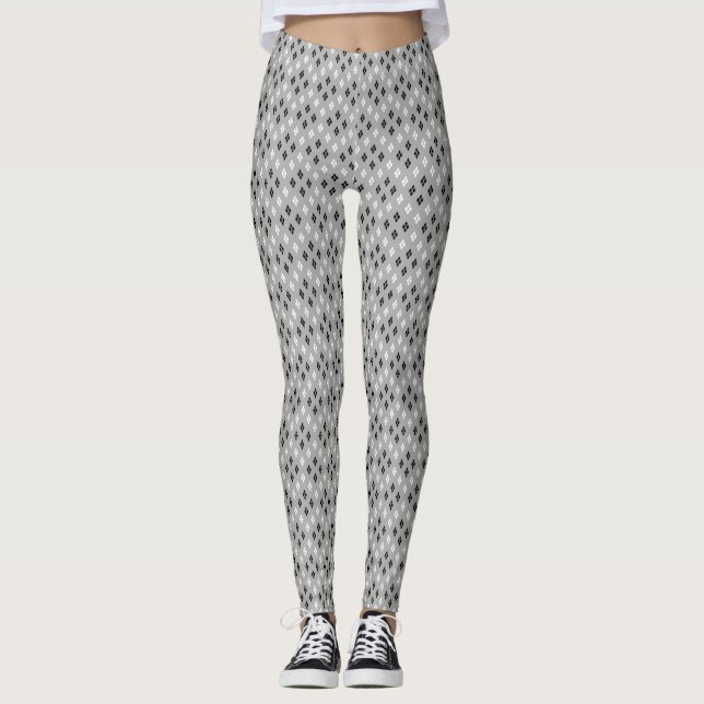 black and white gray geometric fine pattern leggings (Front)