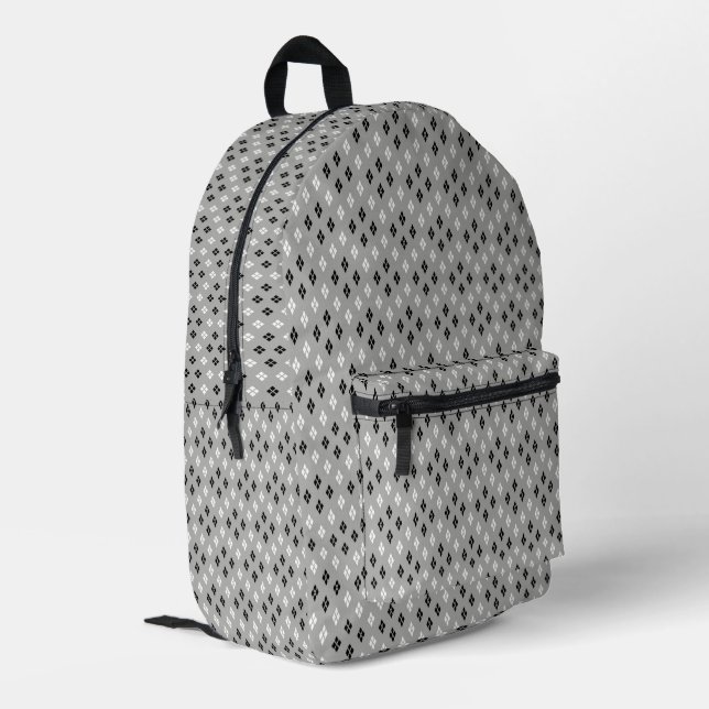black and white gray geometric fine pattern printed backpack (Back Corner Left)