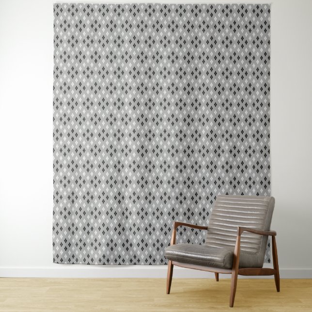 black and white gray geometric fine pattern tapestry (In Situ)