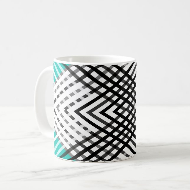 Black and white , gray  geometric pattern, mint coffee mug (Front Left)