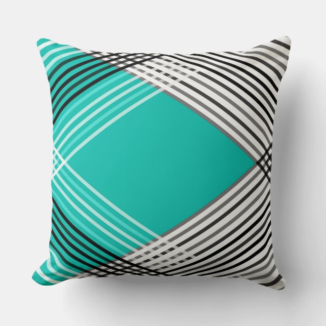 Black and white , gray  geometric pattern, mint throw pillow (Front)