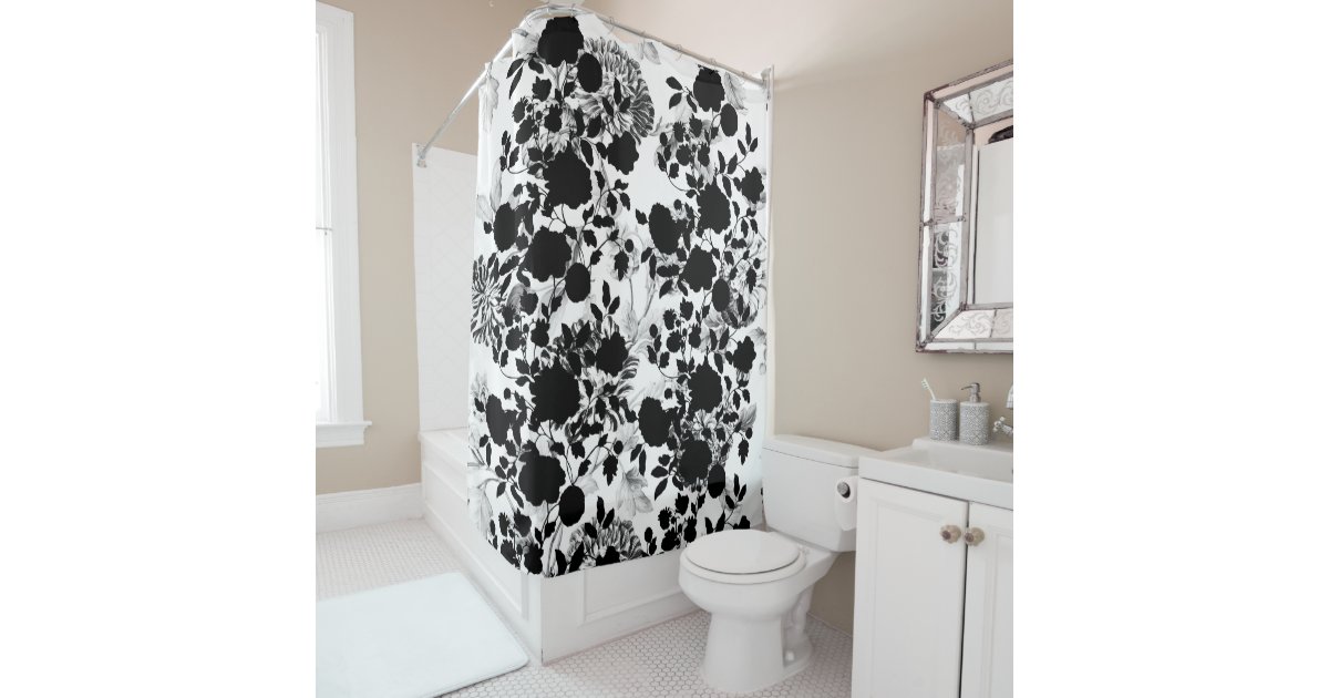 Black And White Gray Tone Floral Toile Shower Curtain Zazzle Com