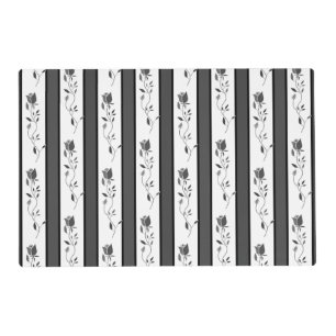 Black and white gray vintage striped with roses  placemat