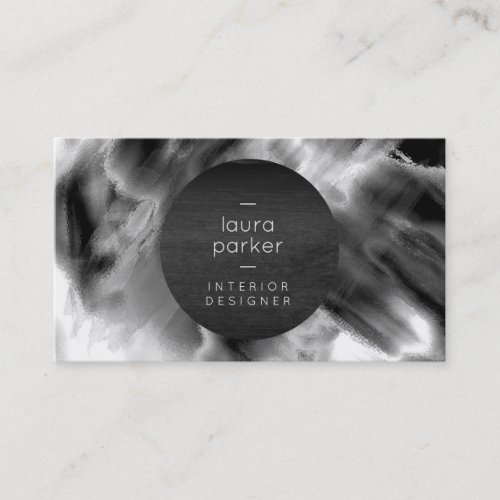 Black and White Gray Watercolor Splatter Modern Business Card