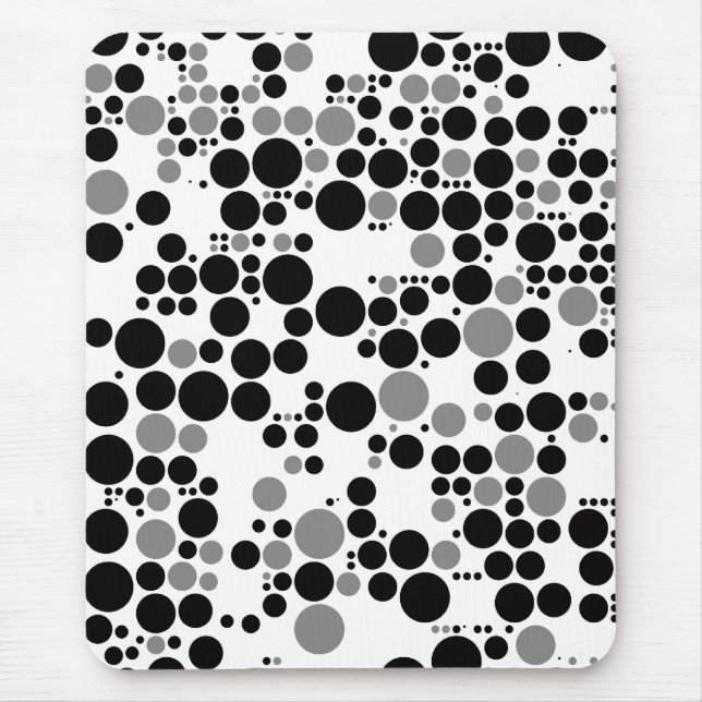 Black and white grayscale retro circles mouse pad (Front)