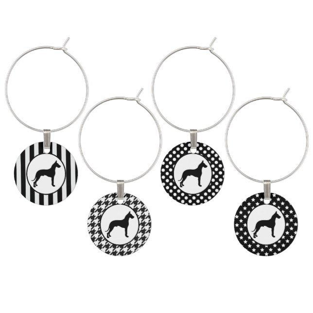 Black and White Great Dane Wine Charm (Staggered)