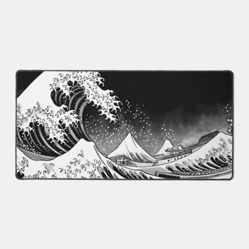 Black and White Great Wave off kanagawa gray xxl  Desk Mat