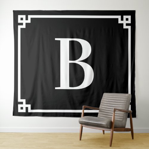 Black and White Greek Key Border Big Monogram B Tapestry