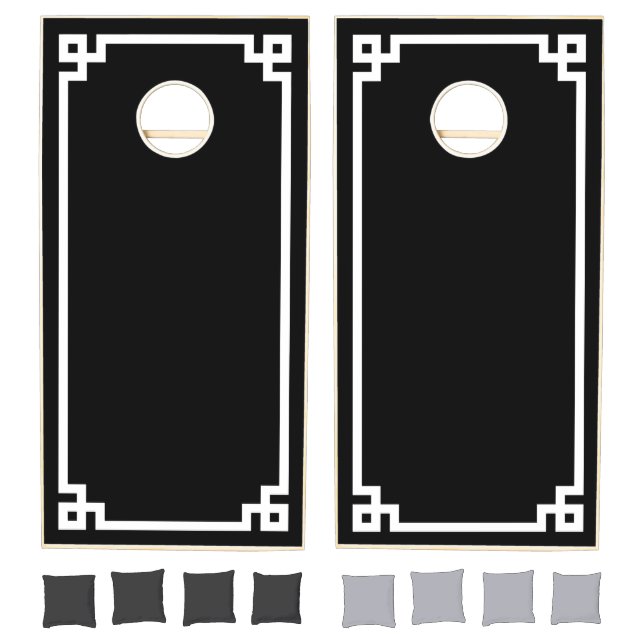 Black and White Greek Key Border Cornhole Set (Set)