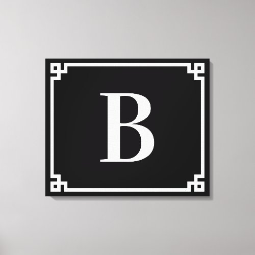 Black and White Greek Key Border Monogram Canvas Print