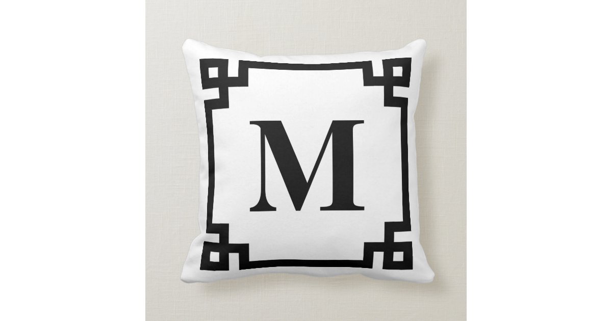 Black And White Greek Key Border Monogram Throw Pillow Zazzle
